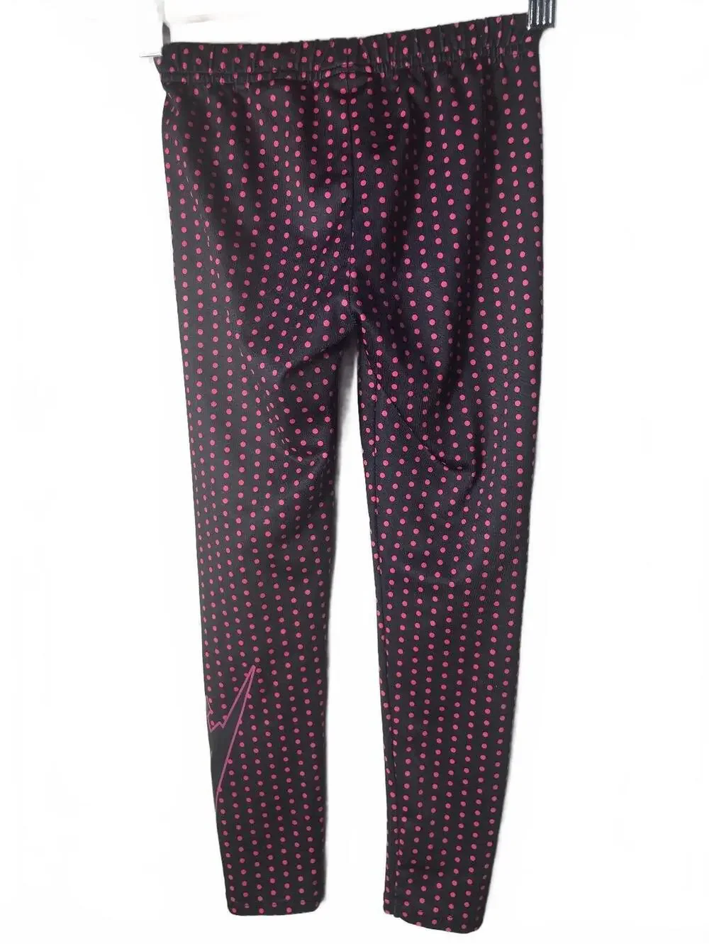 Nike Black Pink Polka Dot Leggings Girls Size 6X 6-7 Years Athletic Pants Logo